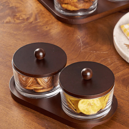 Minimalist Glass Snack Plate with Bamboo Lid (2-GRID)
