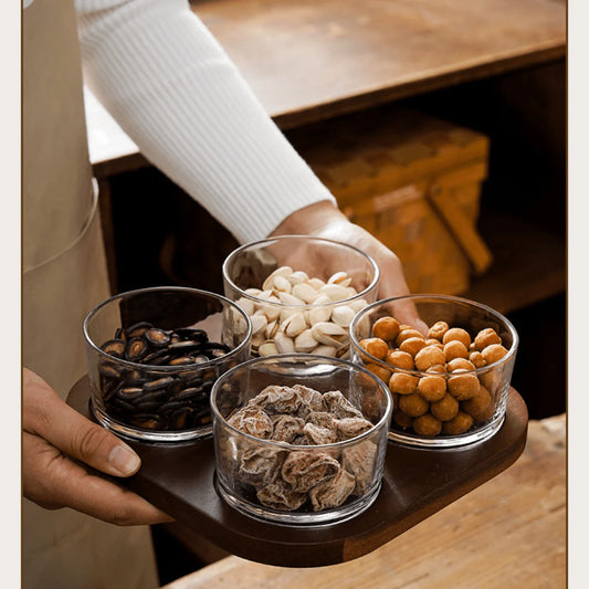 Minimalist Glass Snack Plate with Bamboo Lid (6-GRID)