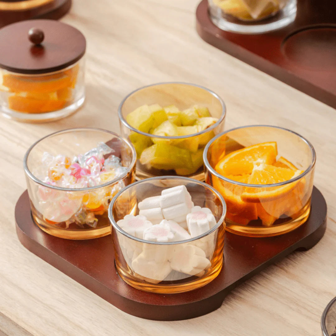 Minimalist Glass Snack Plate with Bamboo Lid (4-GRID)