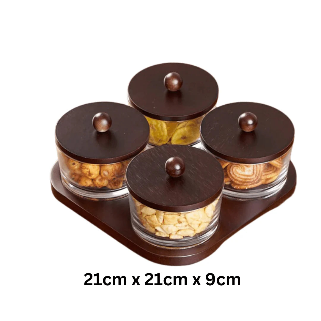 Minimalist Glass Snack Plate with Bamboo Lid (4-GRID)