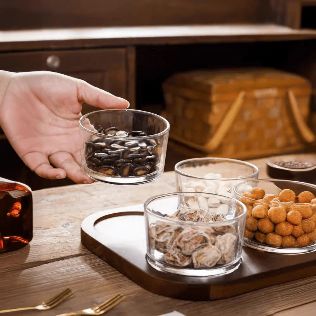 Minimalist Glass Snack Plate with Bamboo Lid (4-GRID)