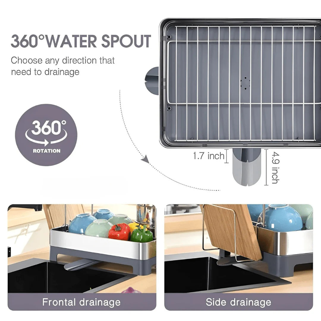 Stainless Steel 2-Tier Dish Drying Rack With 360° Drain Spout