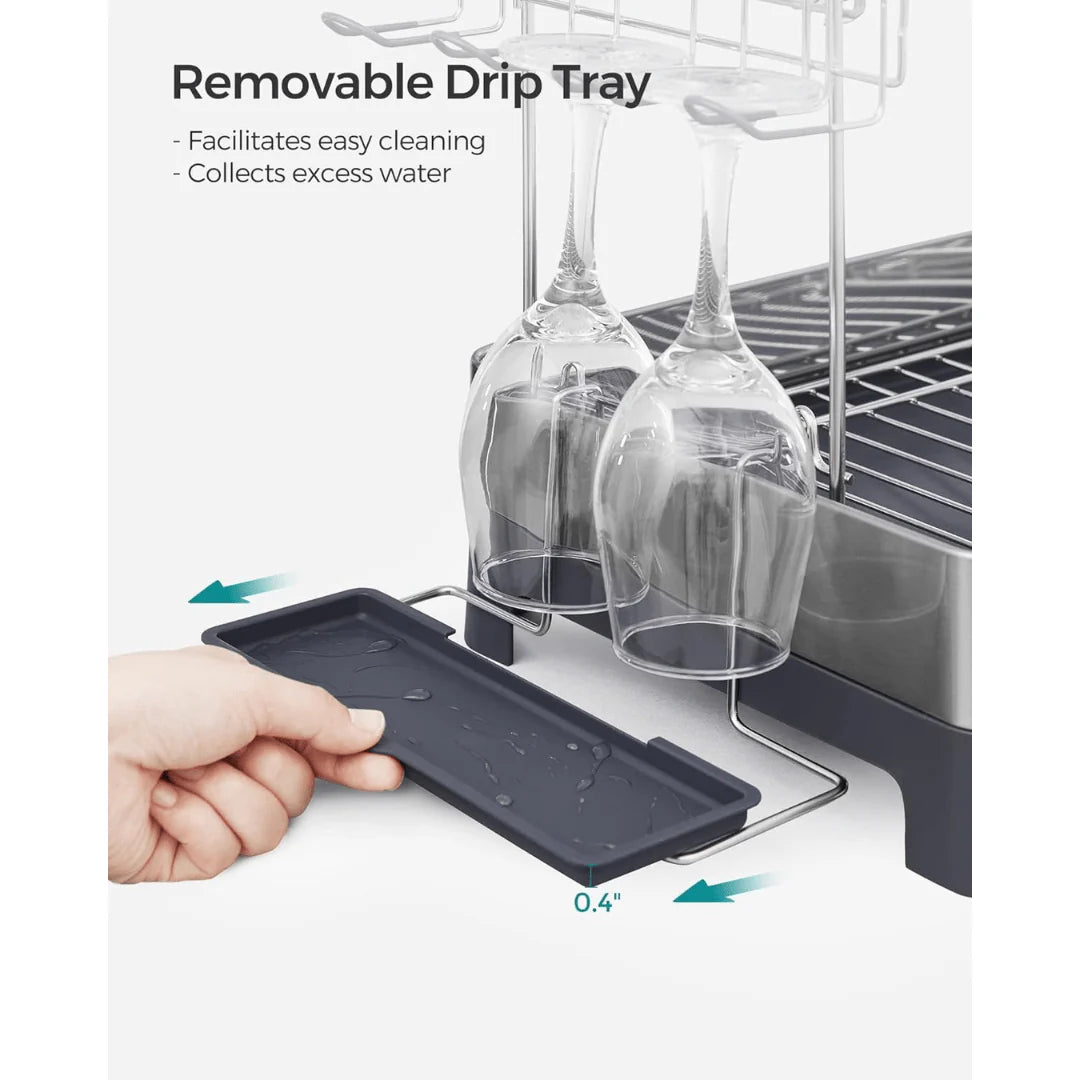 Stainless Steel 2-Tier Dish Drying Rack With 360° Drain Spout